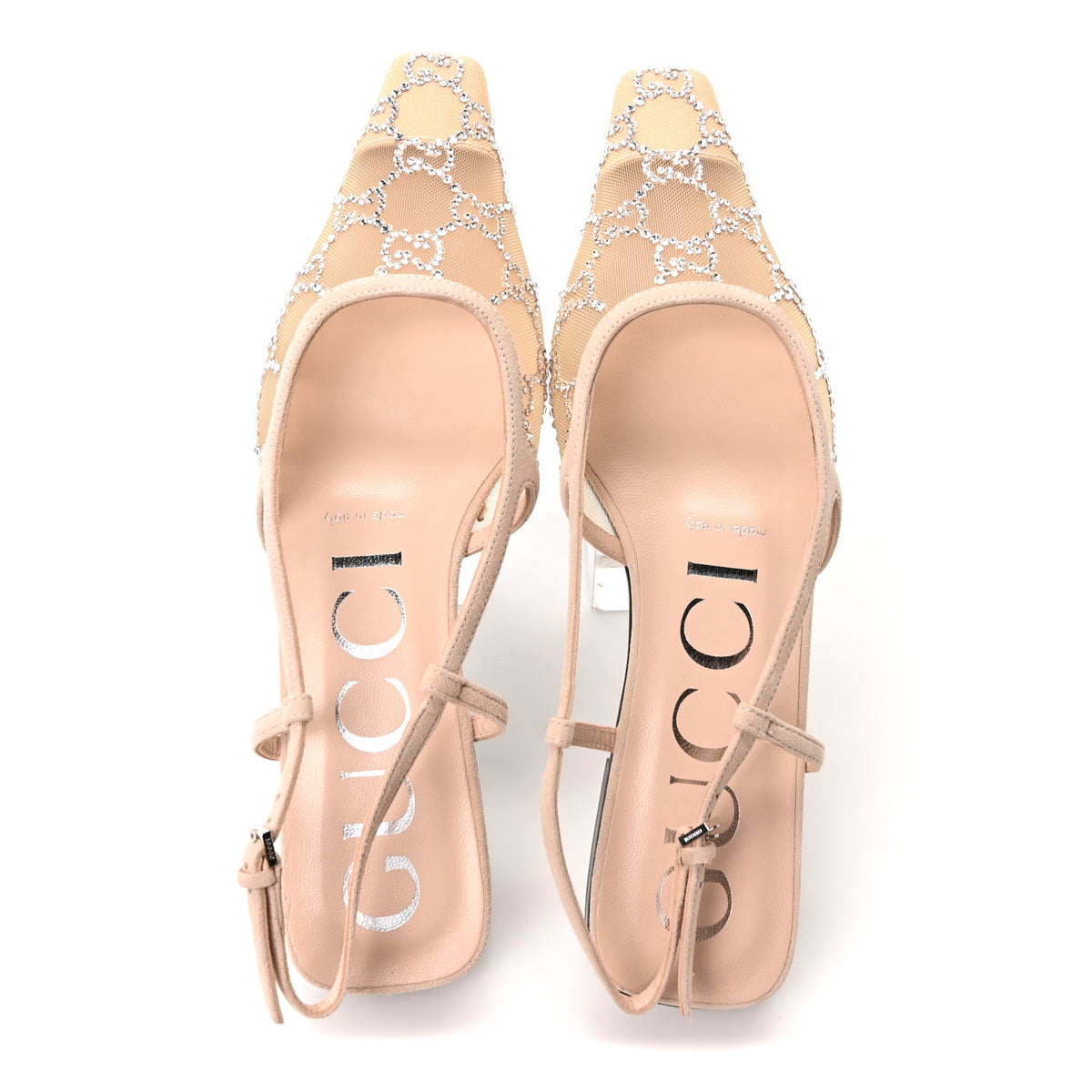 Suede Mesh Crystal GG Monogram Slingback Ballet Flats 36.5 Light Powder Skin Rose