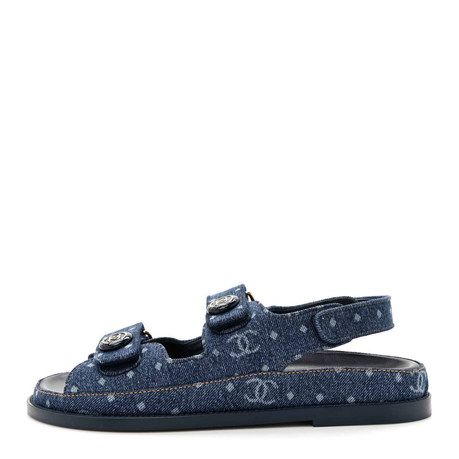 Chanel Printed Denim CC Dad Sandals 38.5 Light Blue 1 of 10