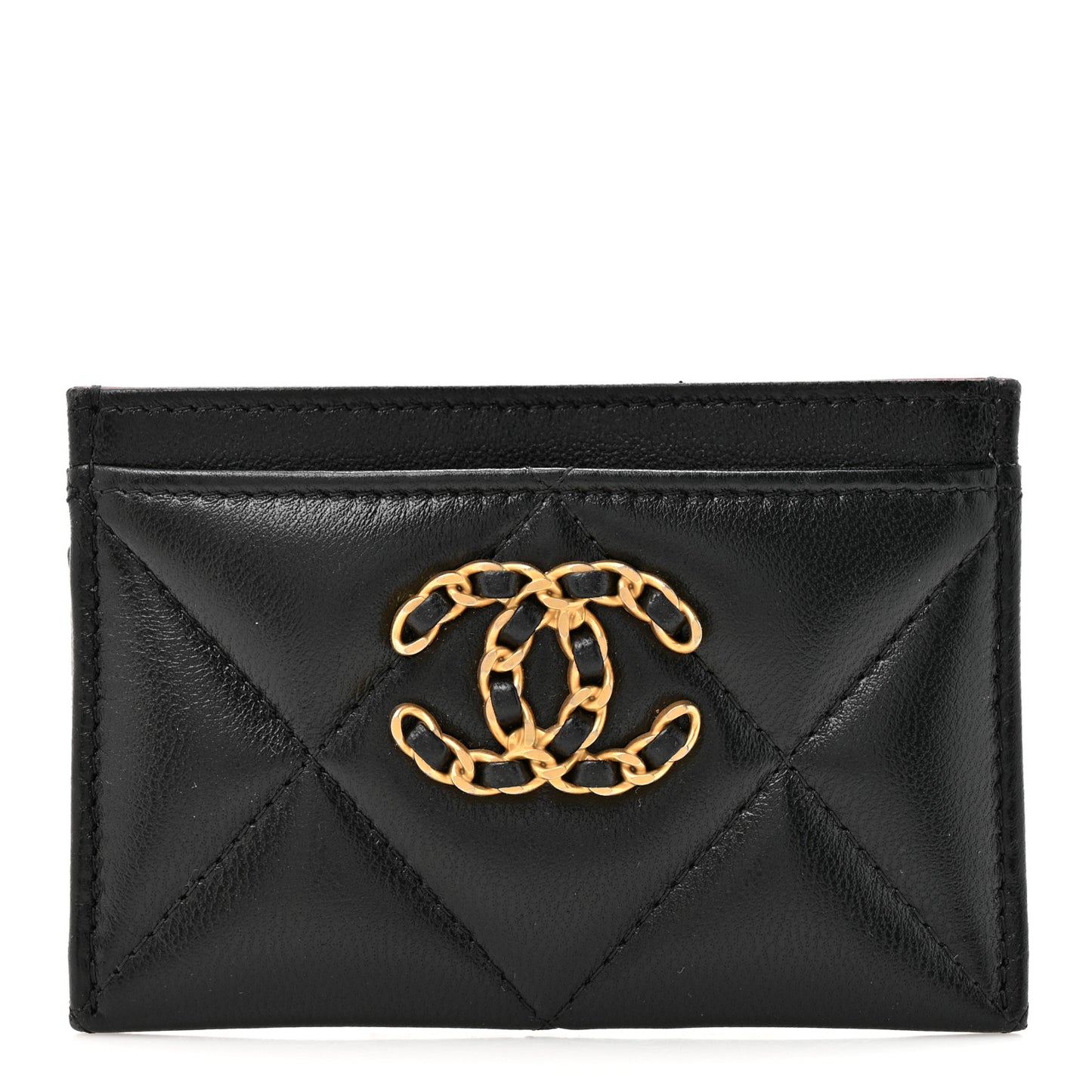 Lambskin Quilted Chanel 19 Card Holder Black