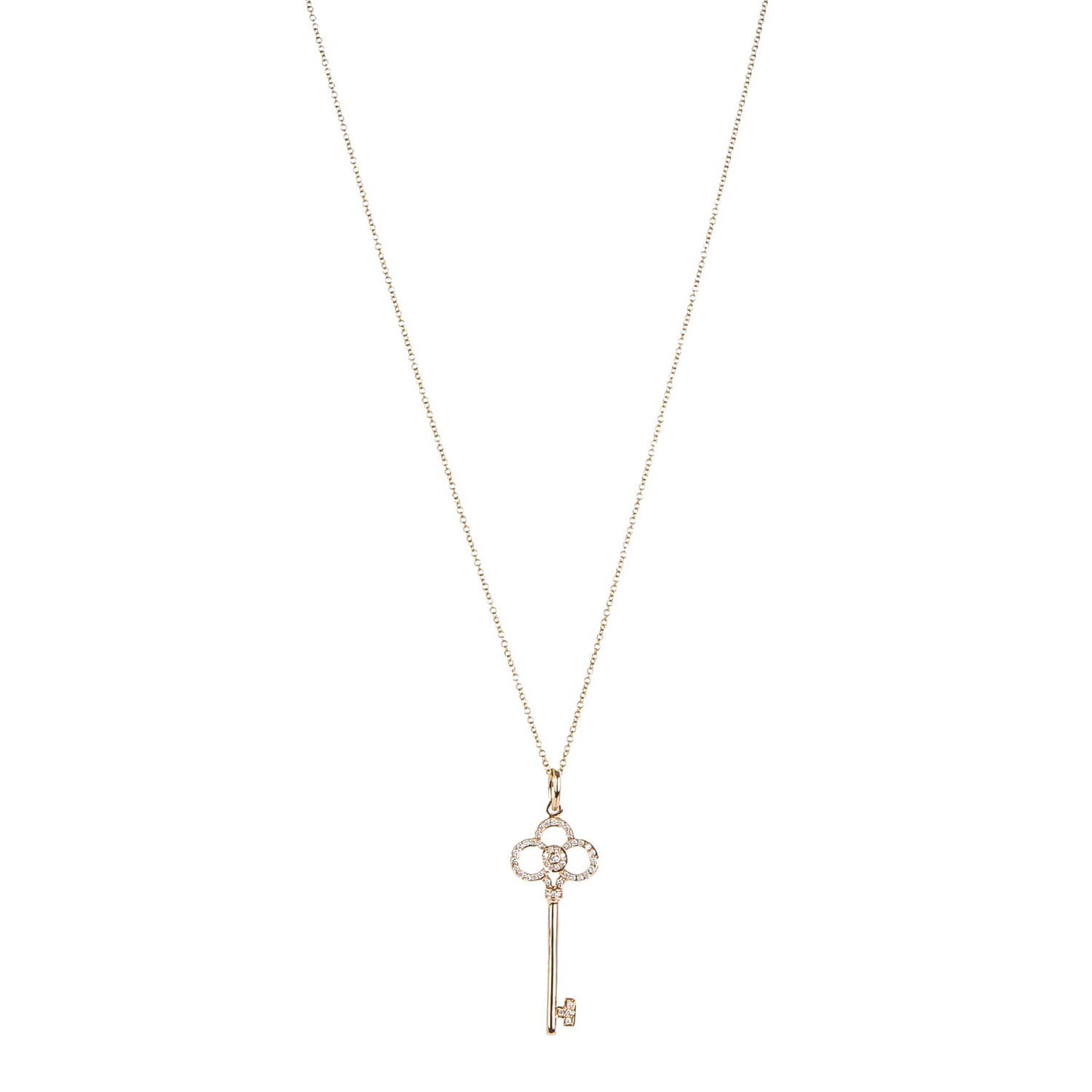 18K Rose Gold Diamond Crown Key Pendant Necklace