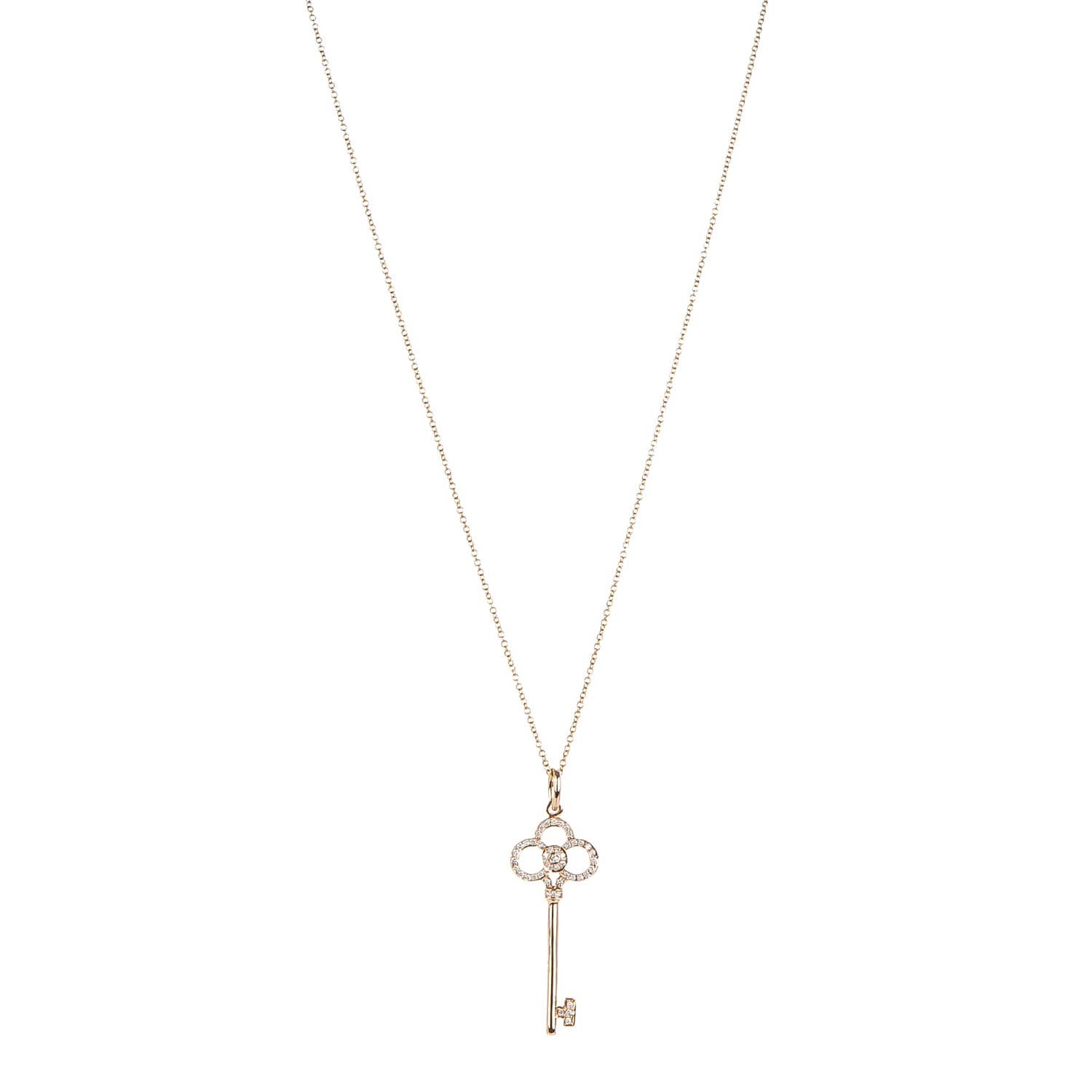 Tiffany 18K Rose Gold Diamond Crown Key Pendant Necklace 1 of 7