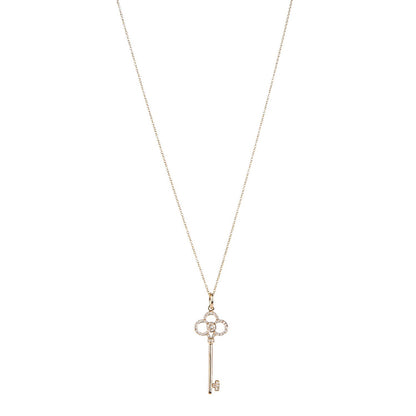 Tiffany 18K Rose Gold Diamond Crown Key Pendant Necklace 1 of 7