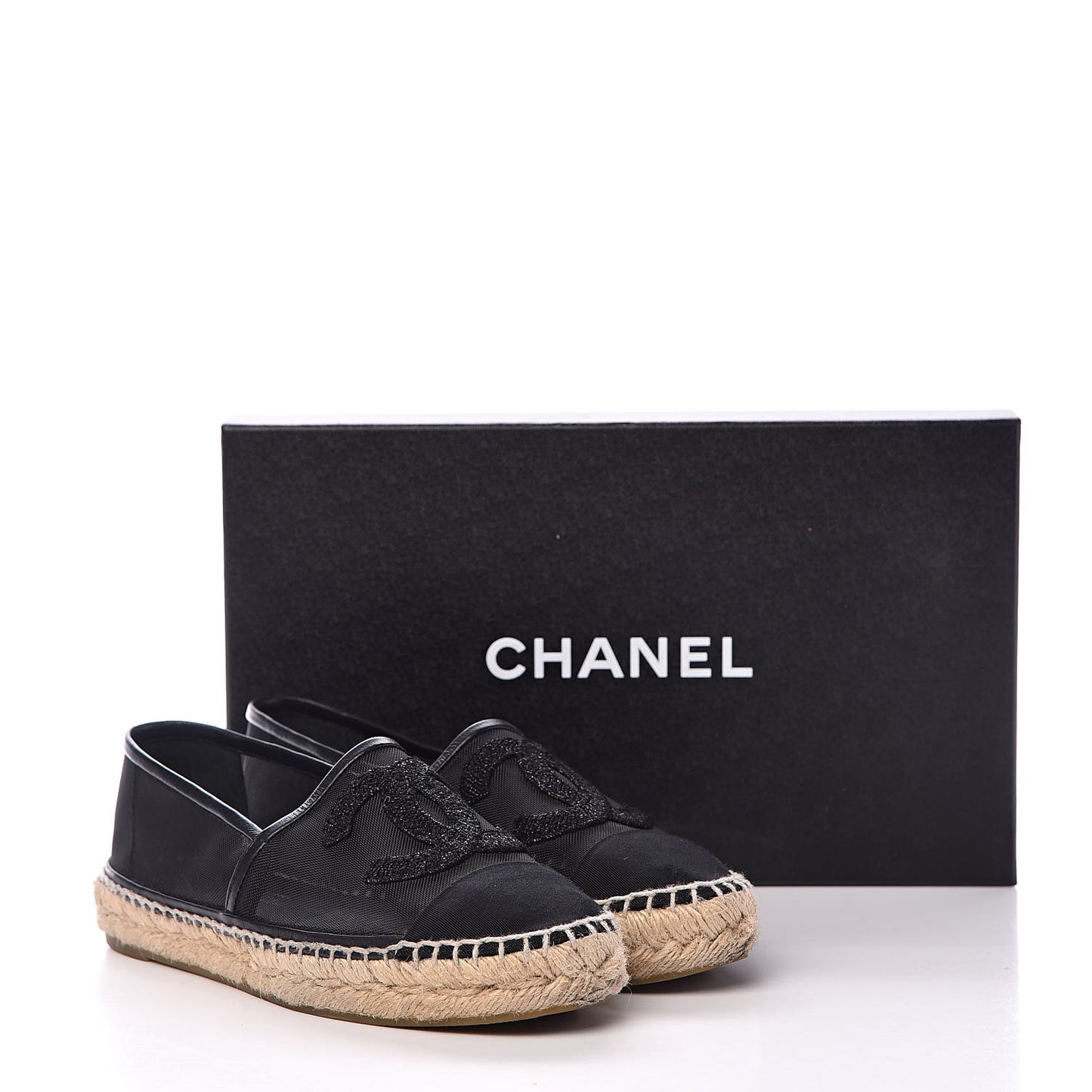 Mesh Grosgrain CC Espadrilles 35 Black
