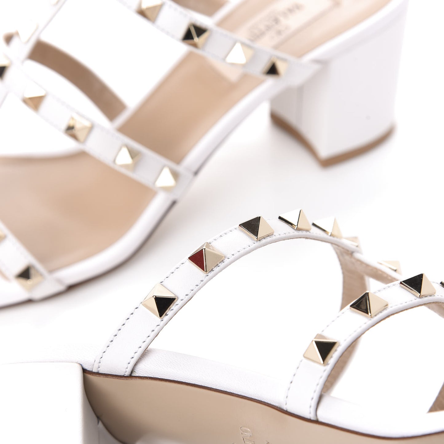 Calfskin Nappa Rockstud 60mm Caged Slide Sandals 39 Optic White
