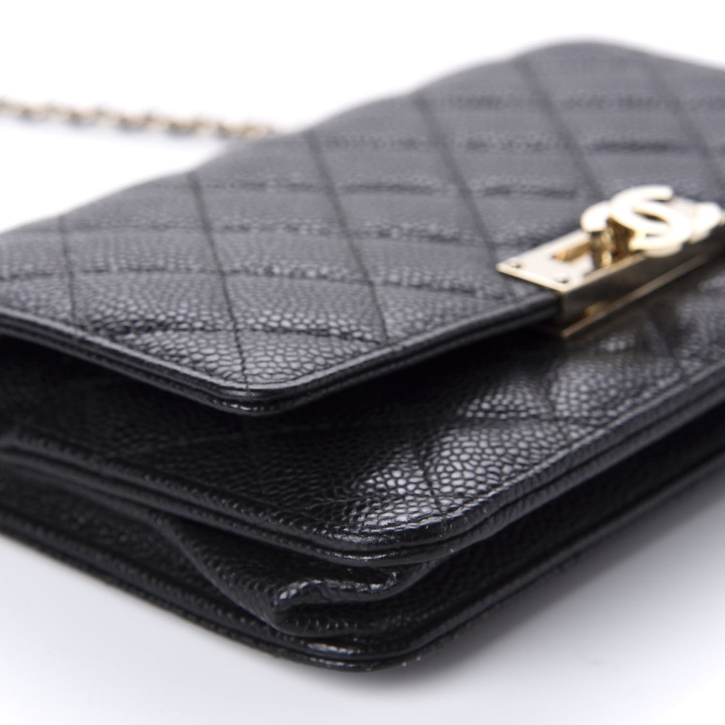 Caviar Quilted Golden Class Wallet On Chain WOC Black
