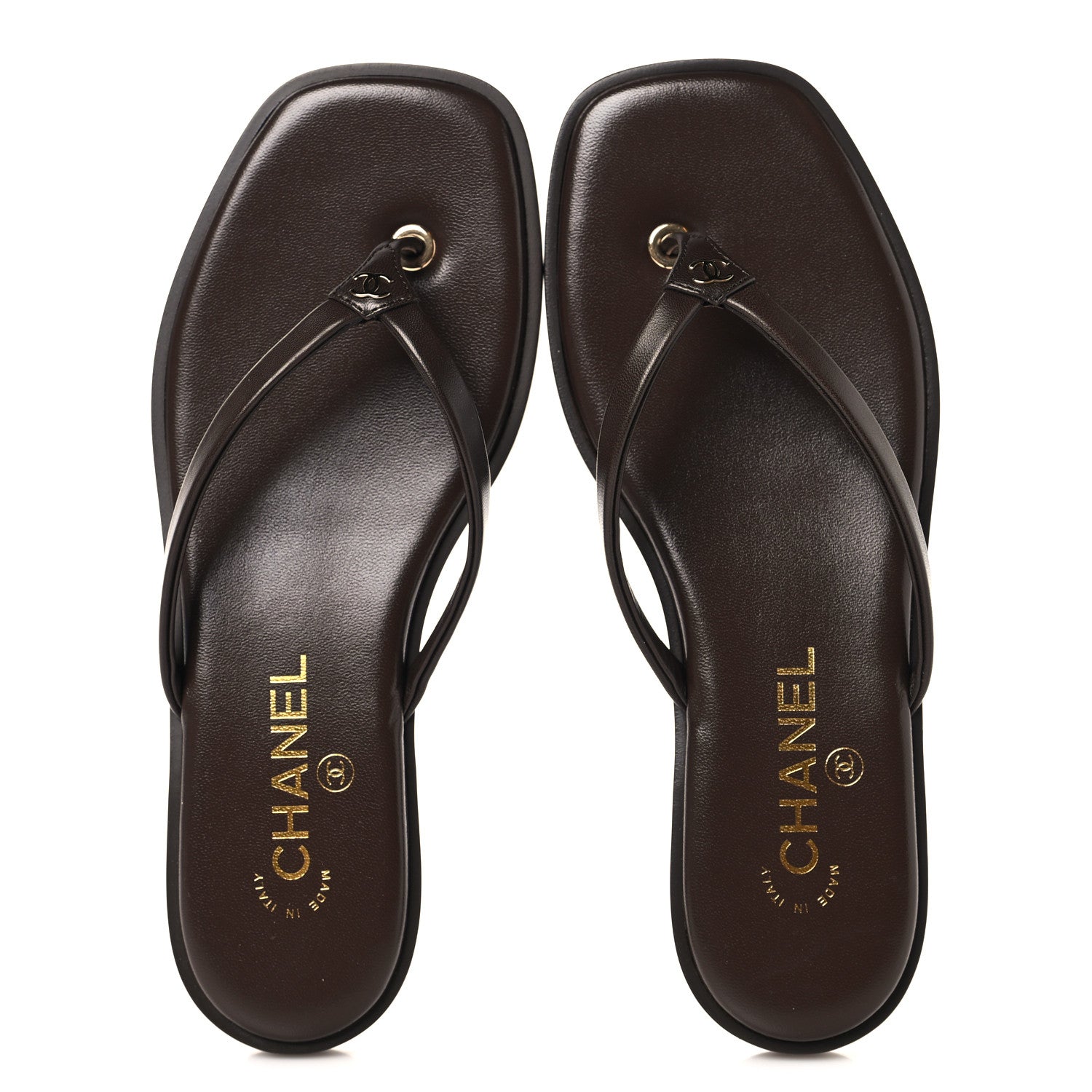 Chanel Goatskin CC Times Square Thong Sandals  37.5 Brown 2 of 9