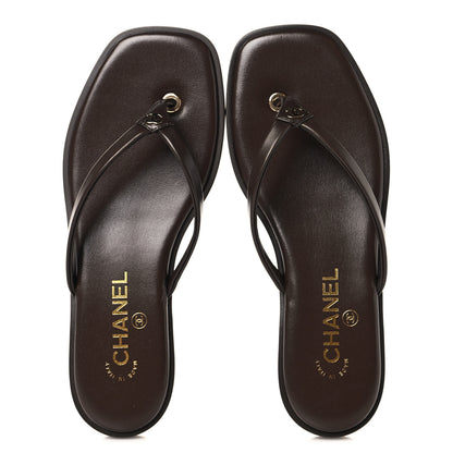 Chanel Goatskin CC Times Square Thong Sandals  37.5 Brown 2 of 9
