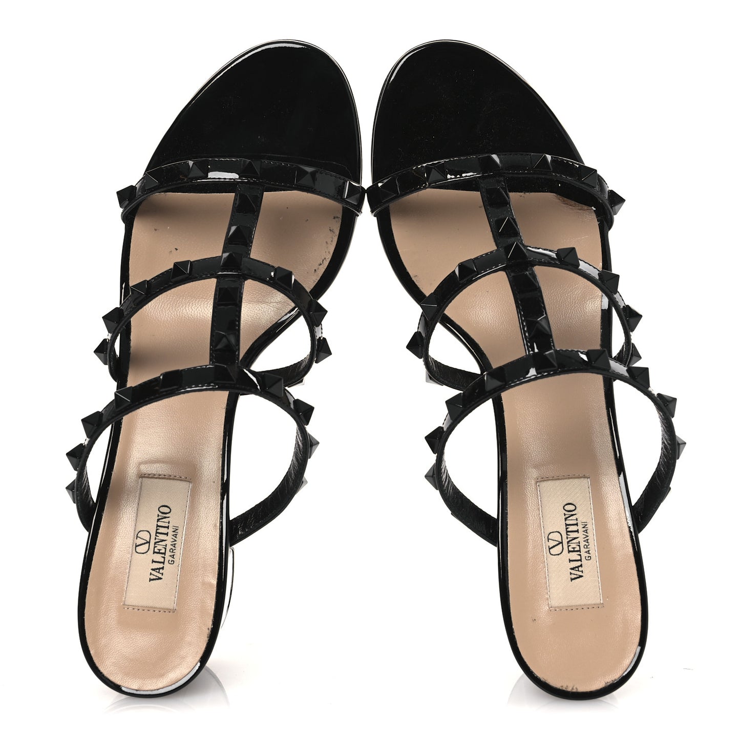 Patent Lacquered Monochrome Rockstud 60mm Caged Slide Sandals 40 Black