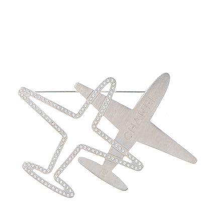 Chanel Crystal Metal CC Airplane Brooch Silver 1 of 5