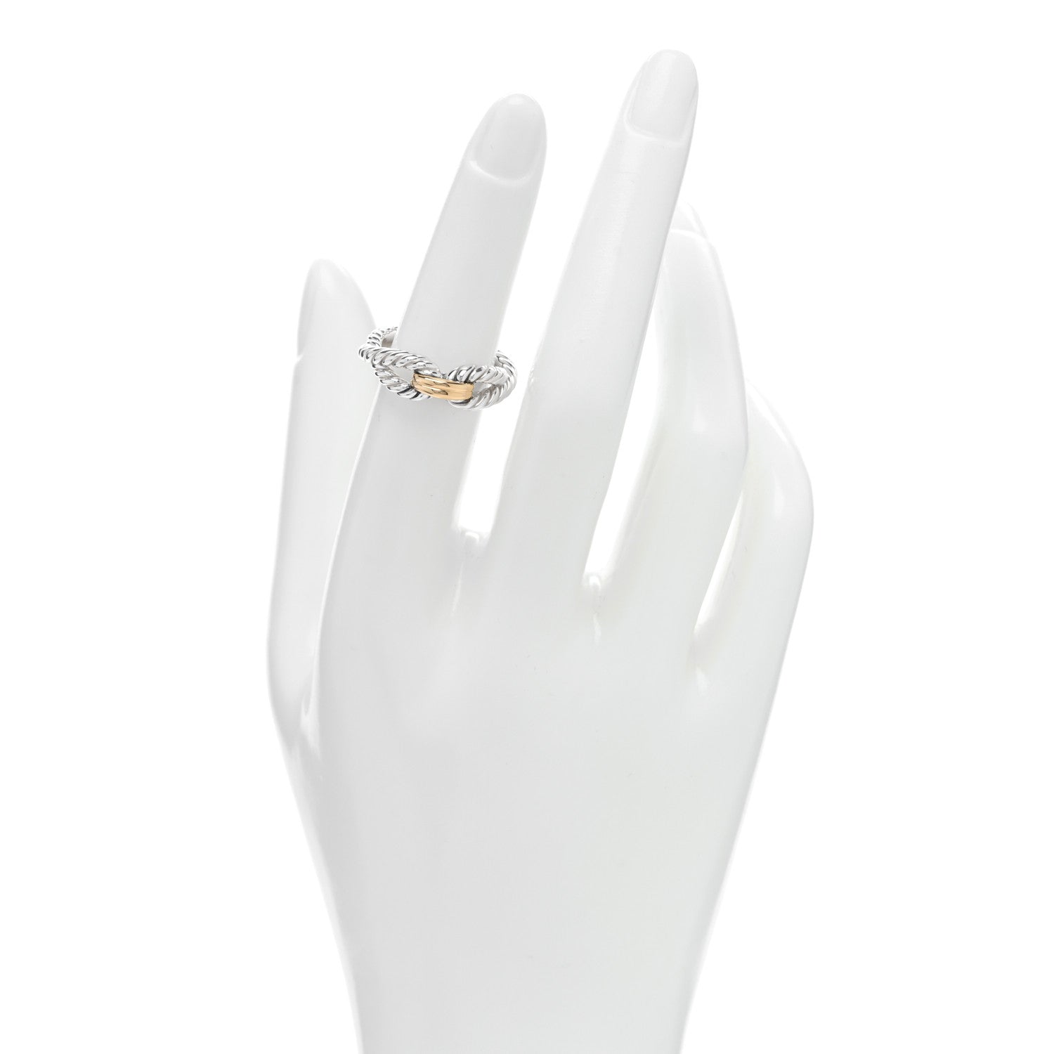 David Yurman Sterling Silver 18K Yellow Gold Cable Loop Ring 50 5.5 2 of 4