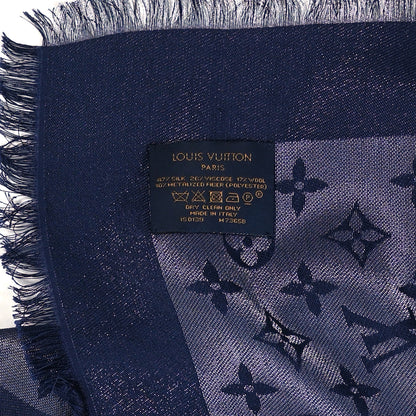 Louis Vuitton Silk Wool Monogram Denim Shawl Blue 3 of 3