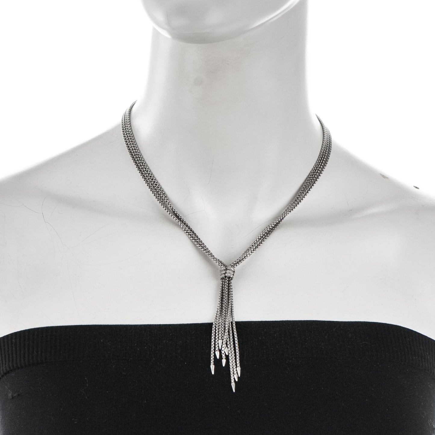 Sterling Silver Pave Diamond Willow Drop Necklace