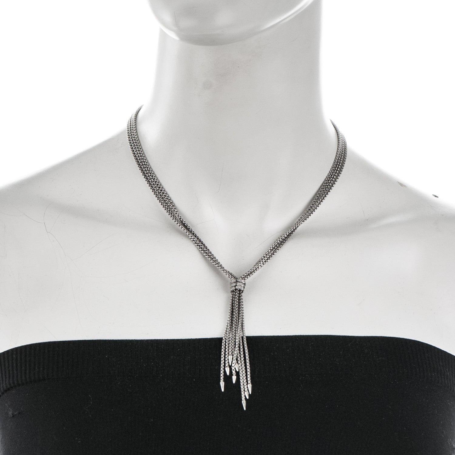 David Yurman Sterling Silver Pave Diamond Willow Drop Necklace 2 of 7