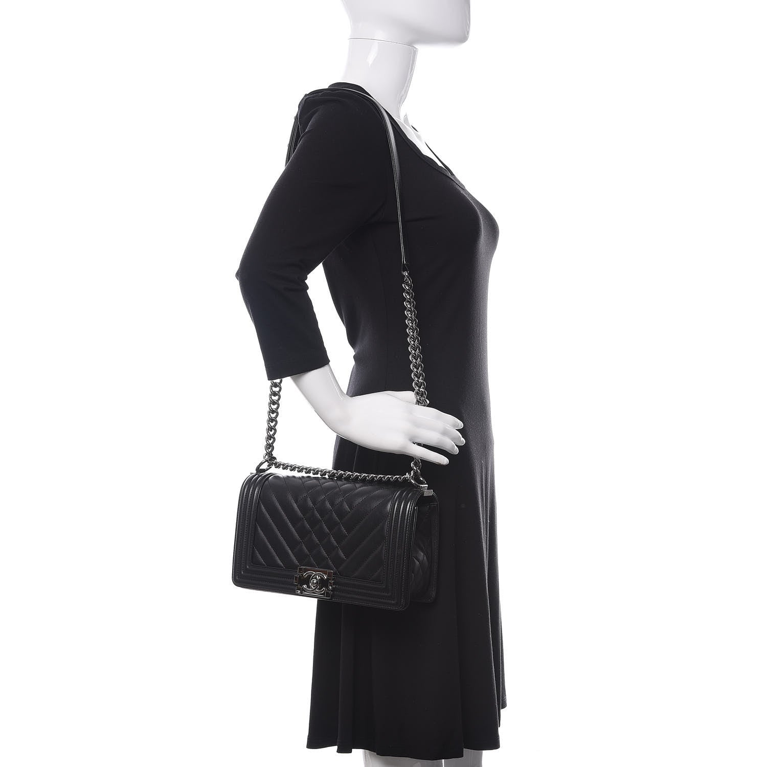 Chanel Calfskin Chevron Quilted Medium Boy Flap Black 2 of 10