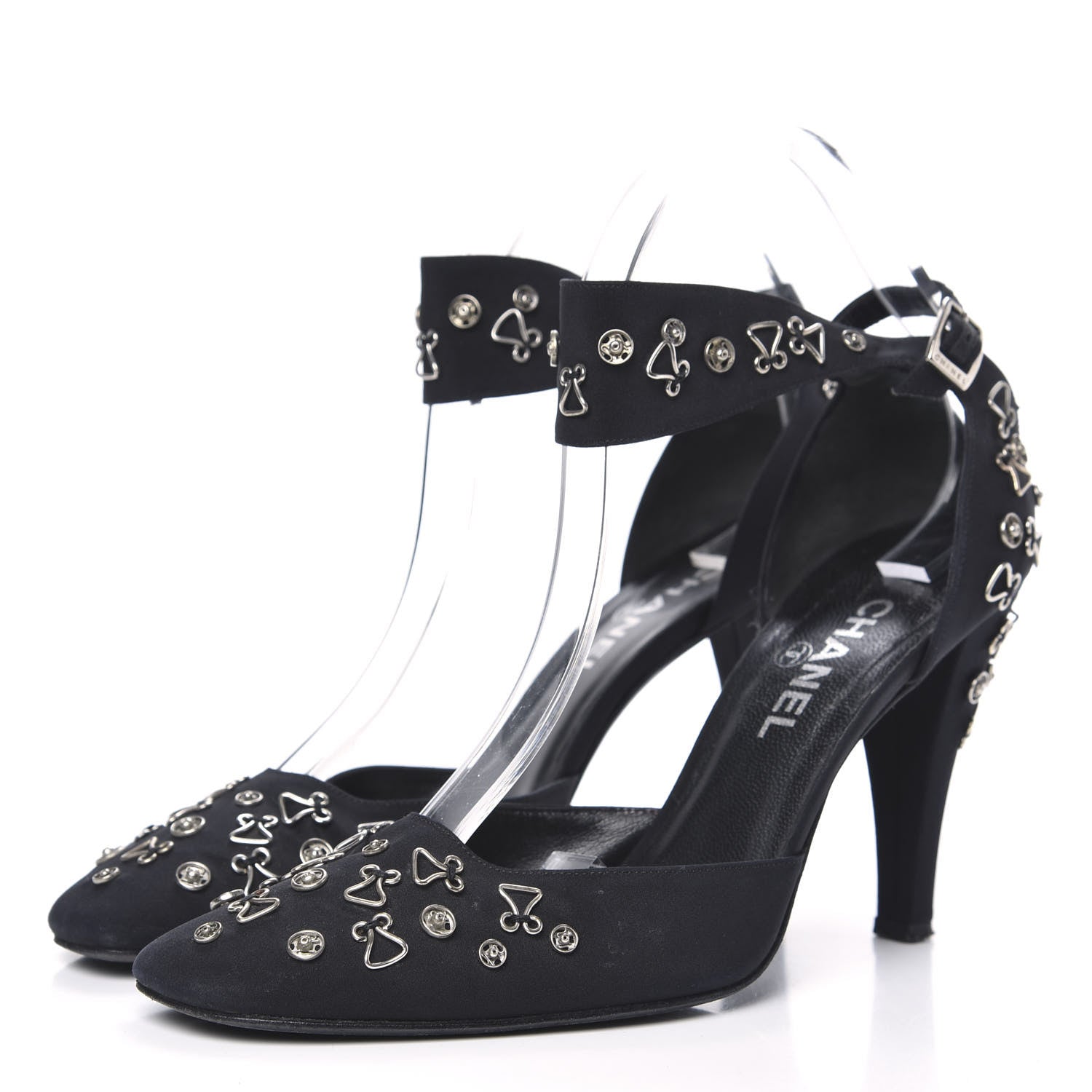 Chanel Satin Embellished Pumps 40 Black 3 of 9