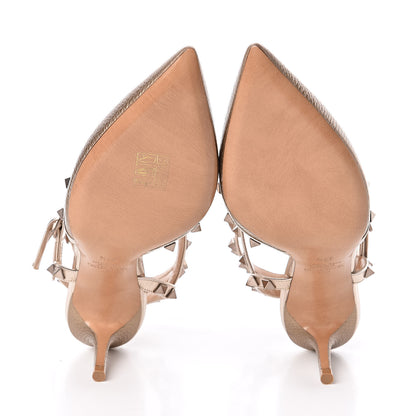 Valentino Garavani Metallic Pebbled Calfskin Patent Rockstud Ankle Strap 65mm Pumps 37.5 Skin 5 of 10