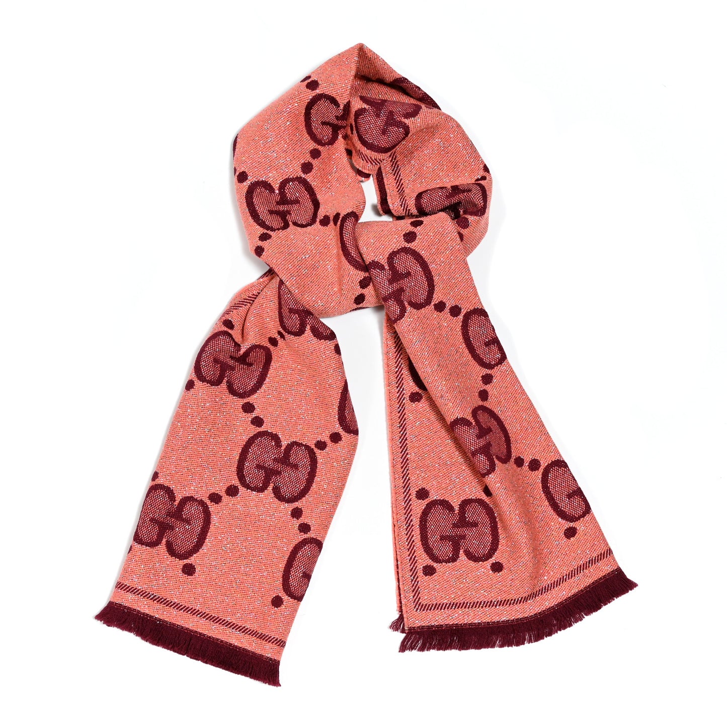 Wool Lame Jacquard Monogram Jumbo GG Lady Nest Lux Scarf Salmon Bordeaux