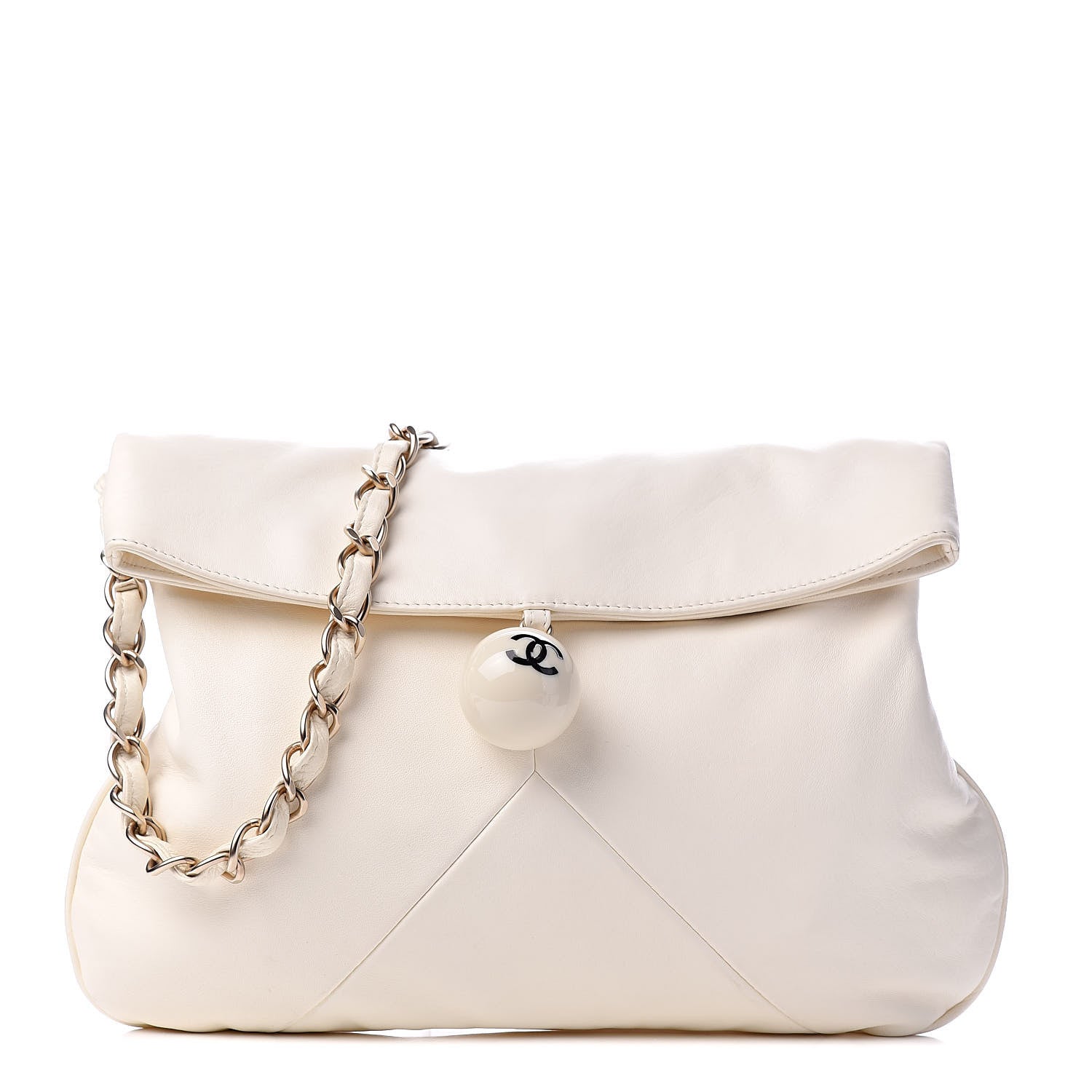 Chanel Lambskin Coco Ball Fold Over Bag White 1 of 10
