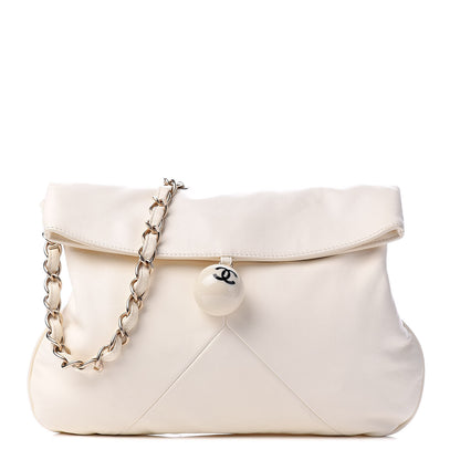 Chanel Lambskin Coco Ball Fold Over Bag White 1 of 10