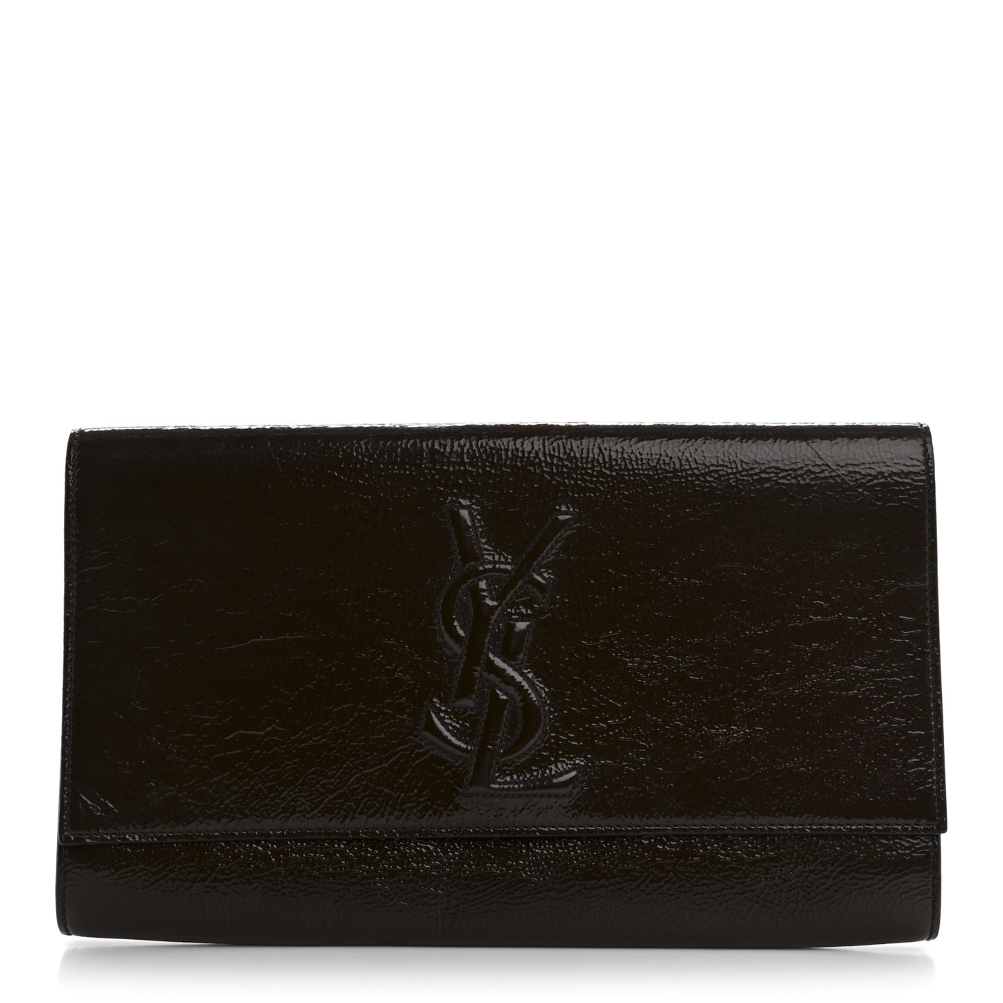 Textured Patent Calfskin Large Belle De Jour Clutch Dark Brown