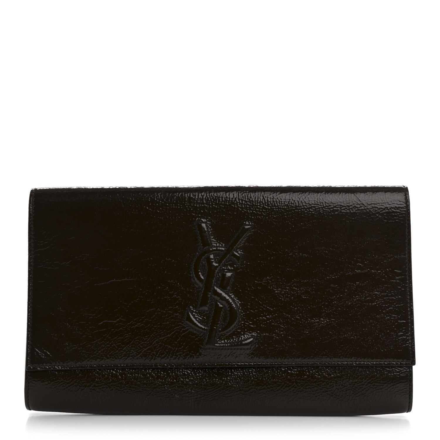 Saint Laurent Textured Patent Calfskin Large Belle De Jour Clutch Dark Brown 1 of 8