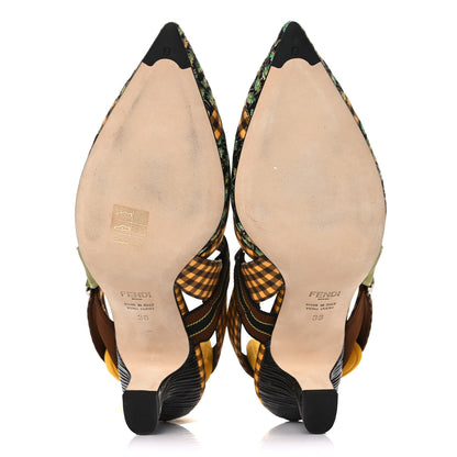 Fendi Cotton Printed Colibri 85mm Slingback Pumps 38 Moro Sunflower 5 of 9