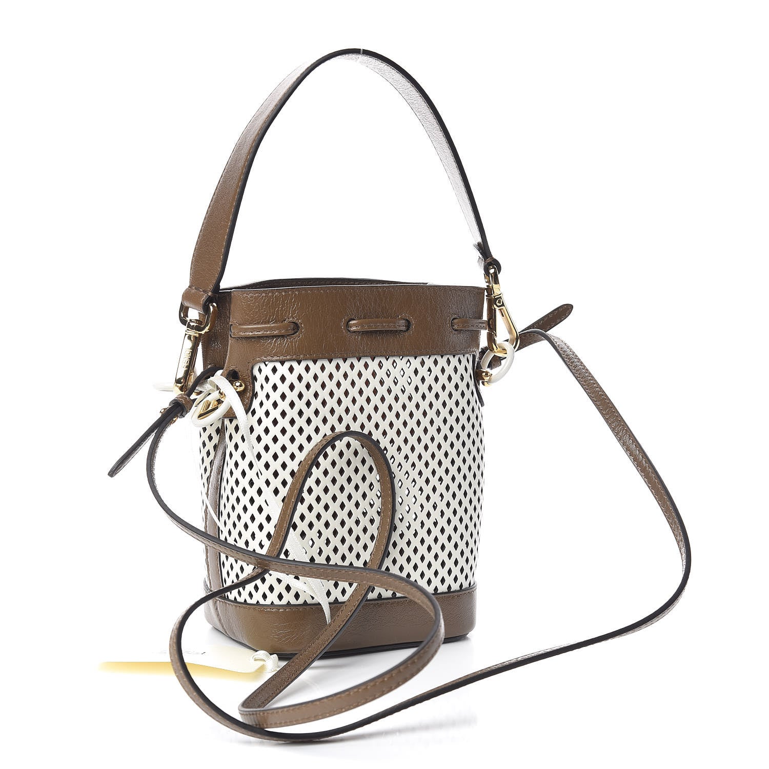 Fendi Vitello Liberty Glossy Lambskin F is Fendi Perforated Mini Mon Tresor Bucket Bag White Ice Rust Maya 3 of 9