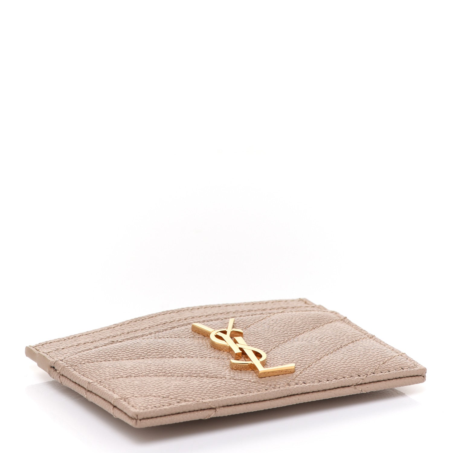 Saint Laurent Grain De Poudre Matelasse Chevron Cassandre Credit Card Case Crema Soft 4 of 7