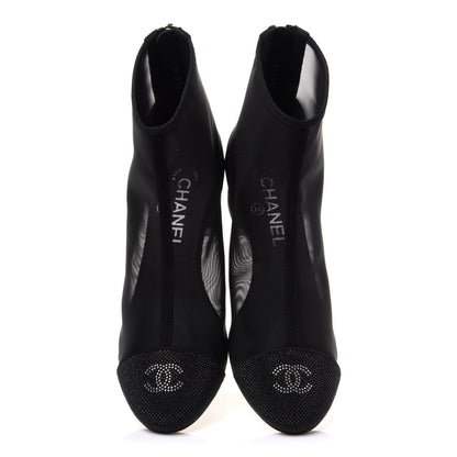 Chanel Mesh Suede Cap Toe Embellished Short Boots 37 Black 6 of 12