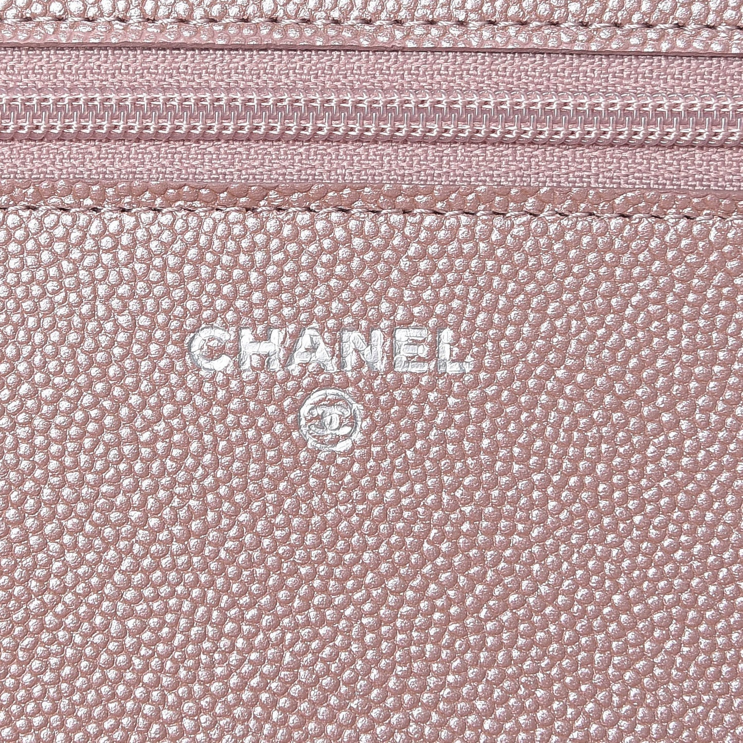 Metallic Caviar Chevron Quilted Vintage Mademoiselle Wallet On Chain WOC Pink