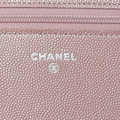 Chanel Metallic Caviar Chevron Quilted Vintage Mademoiselle Wallet On Chain WOC Pink 8 of 10