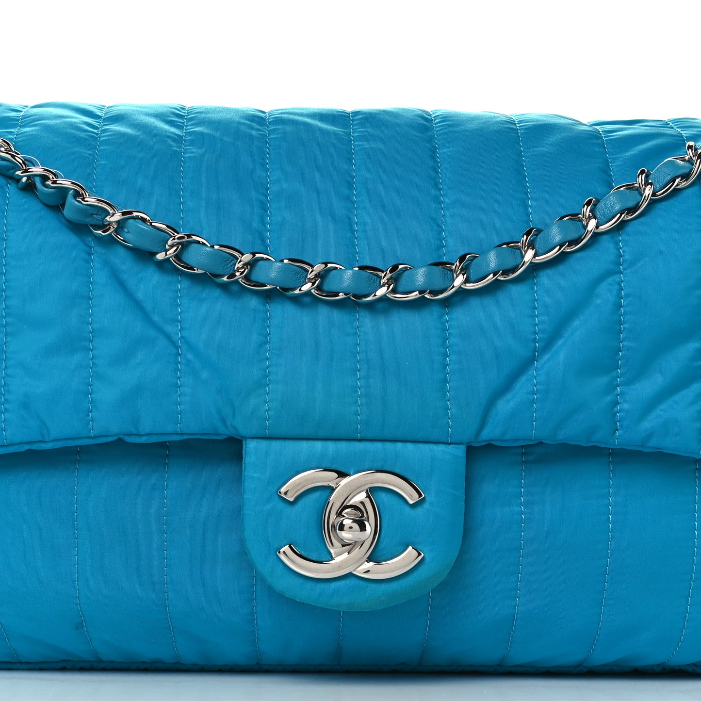 Nylon Vertical Quilted Jumbo Flap Turquoise