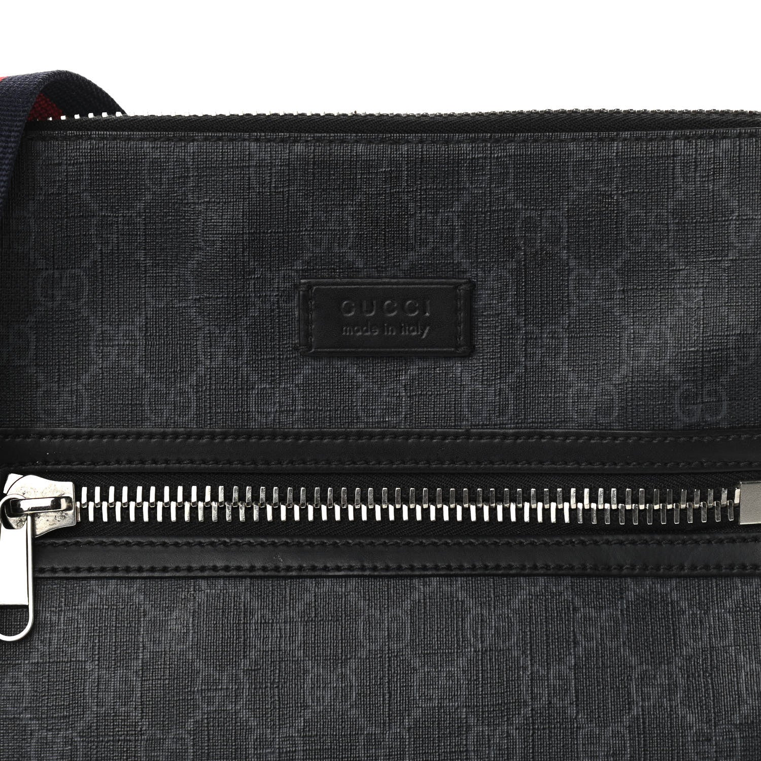 Gucci GG Supreme Monogram Appia Calfskin Web Flat Messenger Bag Black Grey 8 of 13