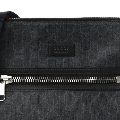 Gucci GG Supreme Monogram Appia Calfskin Web Flat Messenger Bag Black Grey 8 of 13