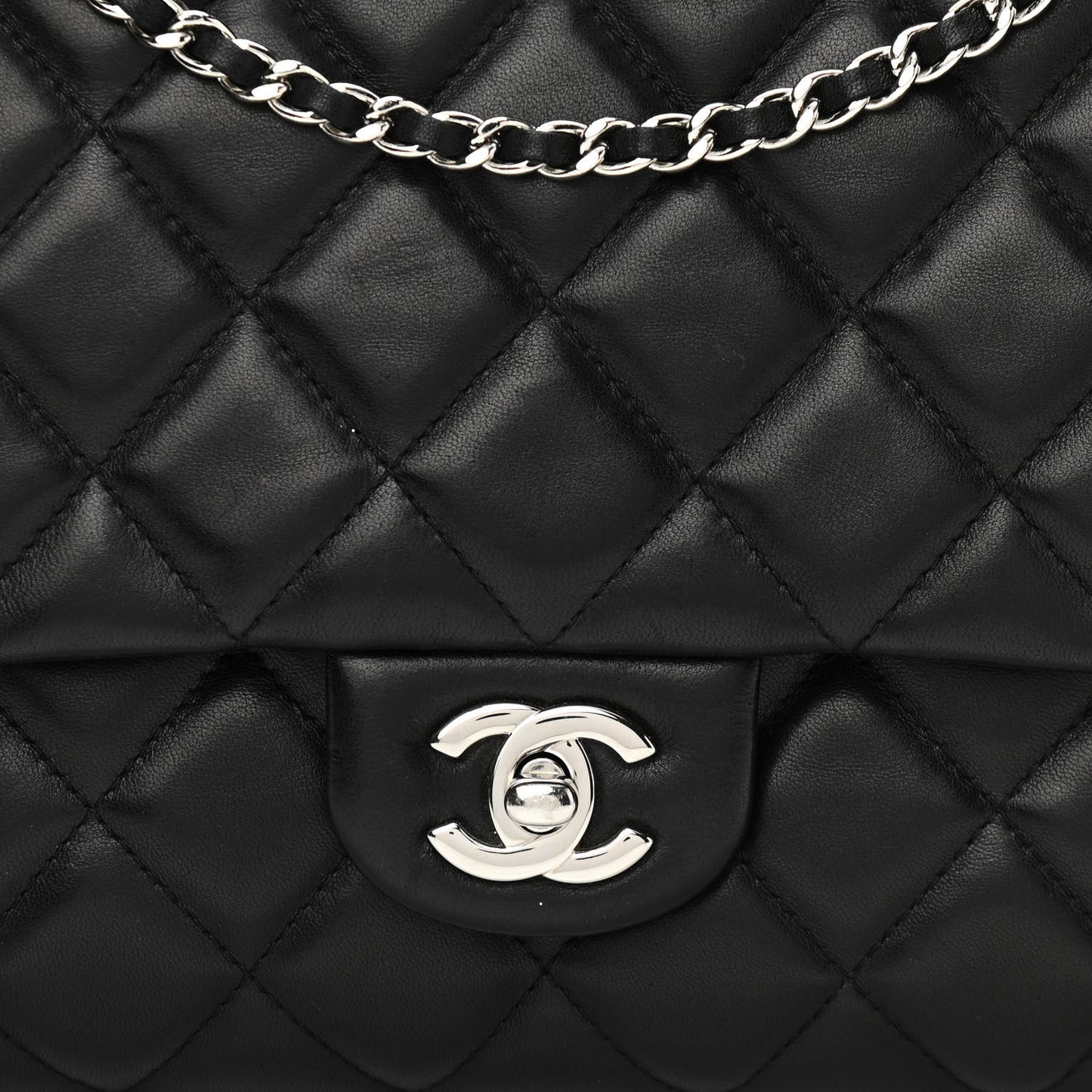 Lambskin Quilted Clutch With Chain Flap Black