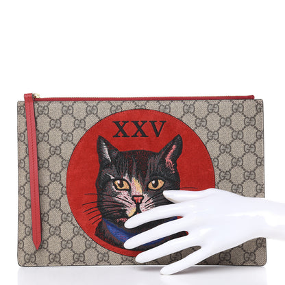 Gucci GG Supreme Monogram Mystic Cat Large Zip Pouch Red 2 of 10