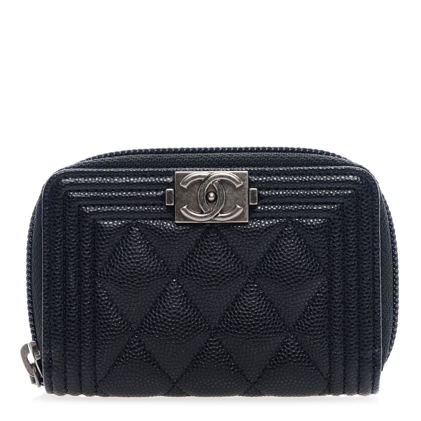 Caviar Quilted Boy Zip Around Coin Purse Wallet Black