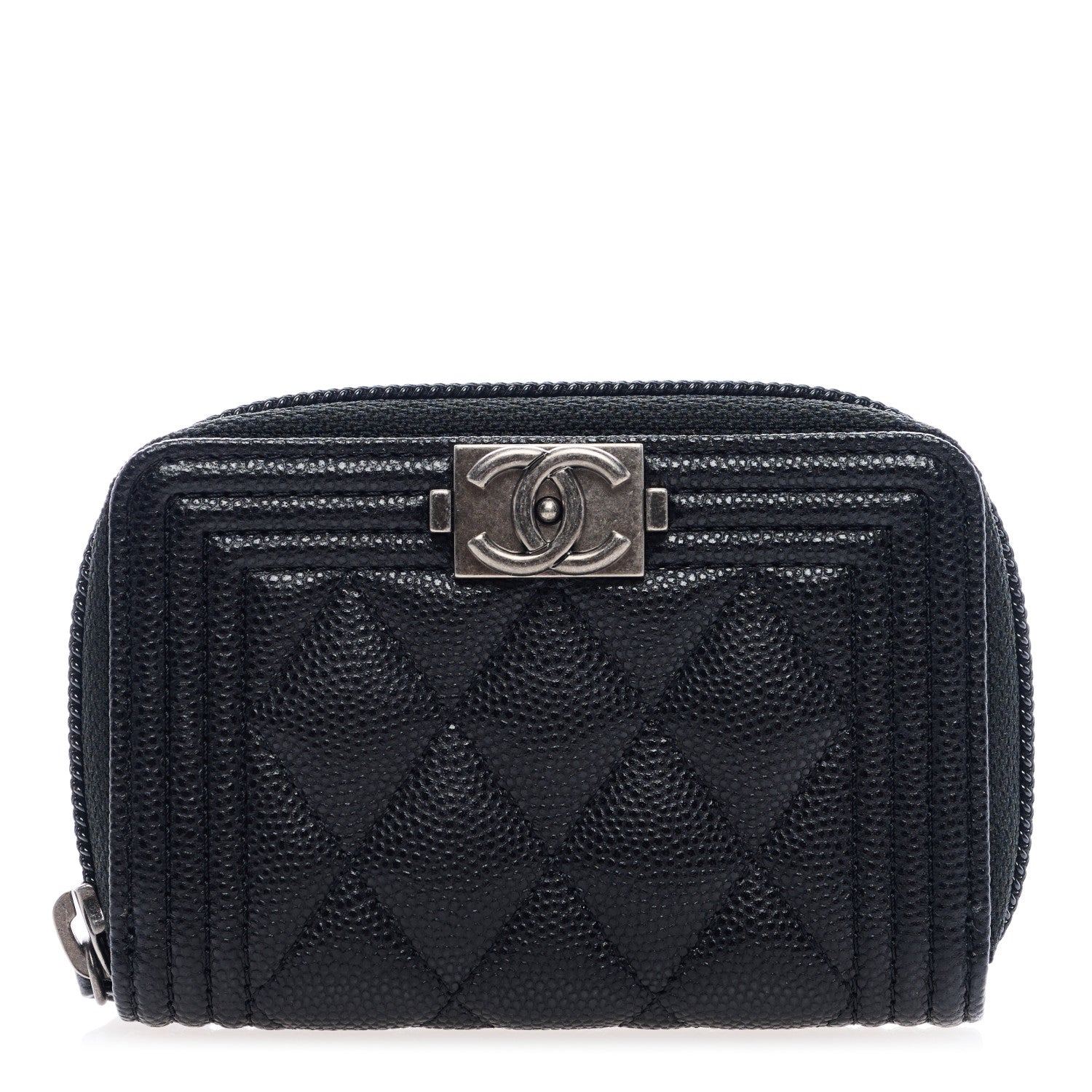 Chanel Caviar Quilted Boy Zip Around Coin Purse Wallet Black 1 of 7