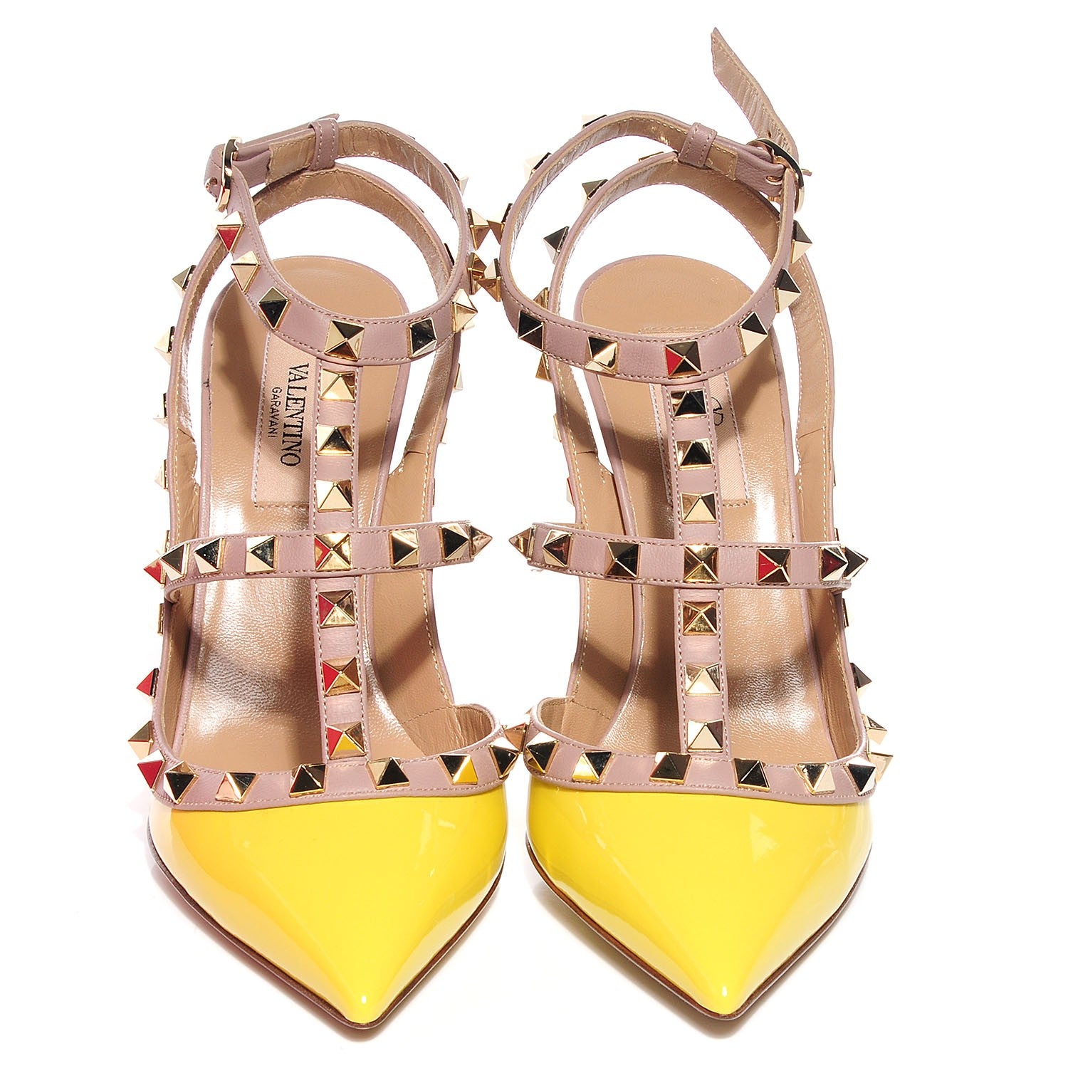 Valentino Garavani Patent Rockstud Ankle Strap Pumps 37 Yellow Poudre 2 of 7