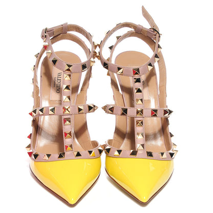 Valentino Garavani Patent Rockstud Ankle Strap Pumps 37 Yellow Poudre 2 of 7
