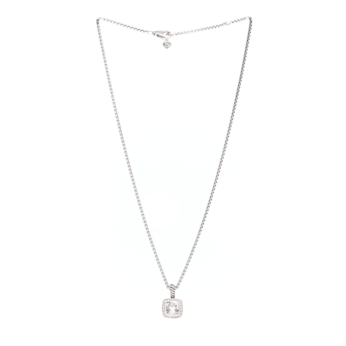 Sterling Silver Diamond White Topaz 7mm Petite Albion Pendant Necklace