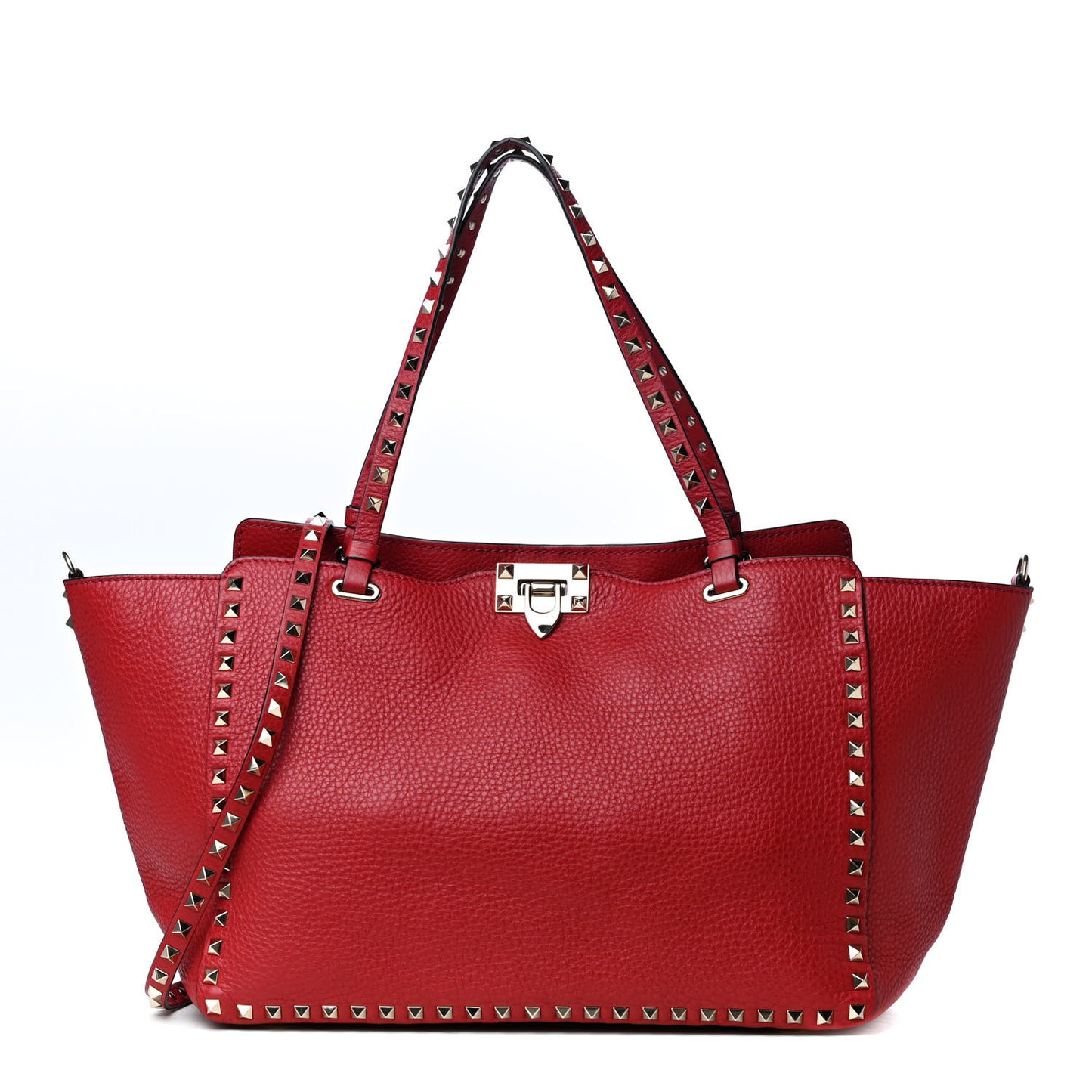 Pebbled Calfskin Medium Rockstud Tote Red