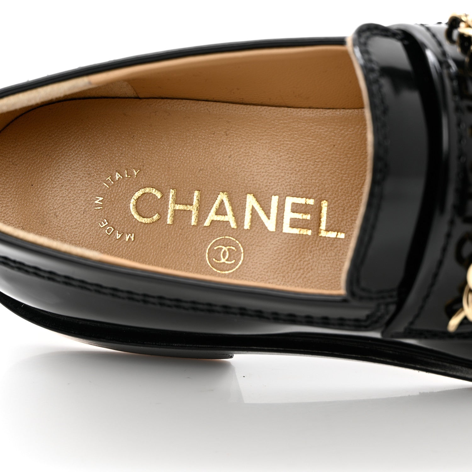 Chanel Shiny Calfskin Logo Loafers 35 Black 9 of 18