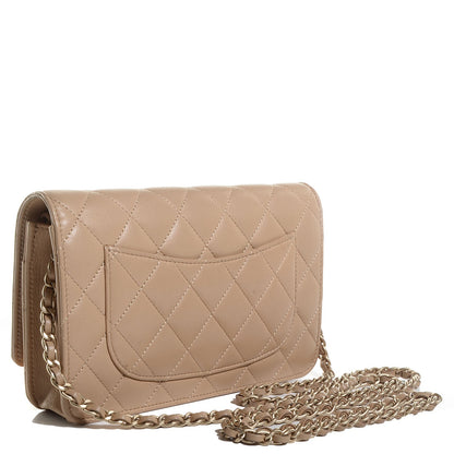 Chanel Lambskin Quilted Wallet On Chain WOC Beige Fonce 3 of 9