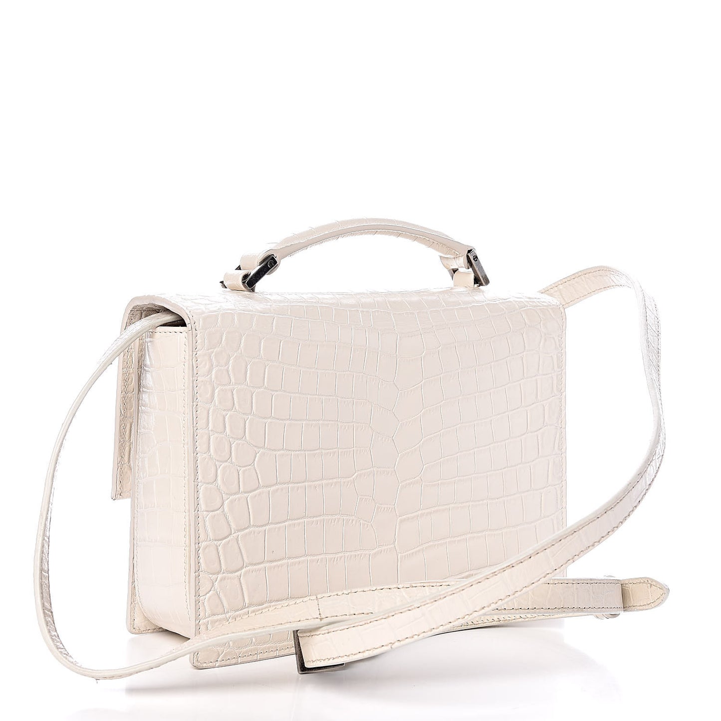 Calfskin Crocodile Embossed Medium Bellechasse Satchel Off White