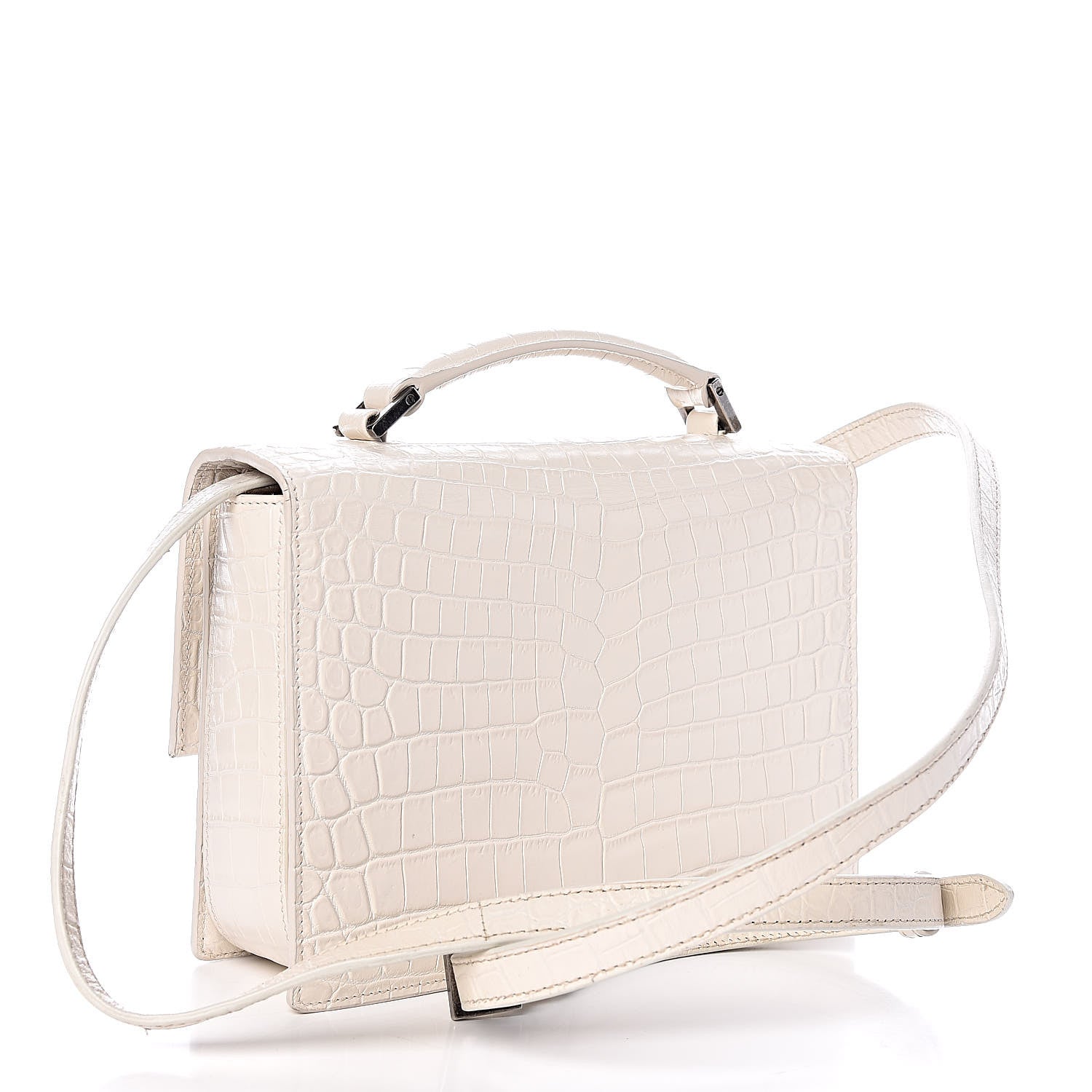 Saint Laurent Calfskin Crocodile Embossed Medium Bellechasse Satchel Off White 3 of 9