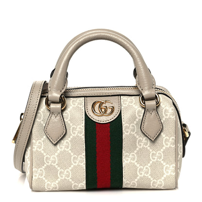 Gucci GG Supreme Monogram Textured Dollar Calfskin Web Super Mini Ophidia Top Handle Bowler Bag Beige Mystic White Oatmeal 1 of 11