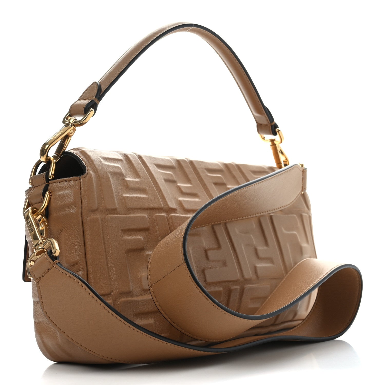 Fendi Nappa FF 1974 Embossed Baguette Miele Scuro 3 of 13