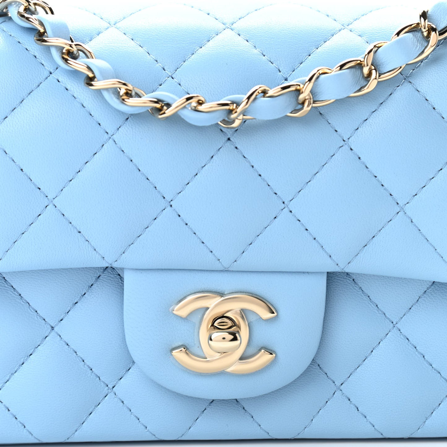 Lambskin Quilted Mini Rectangular Flap Light Blue