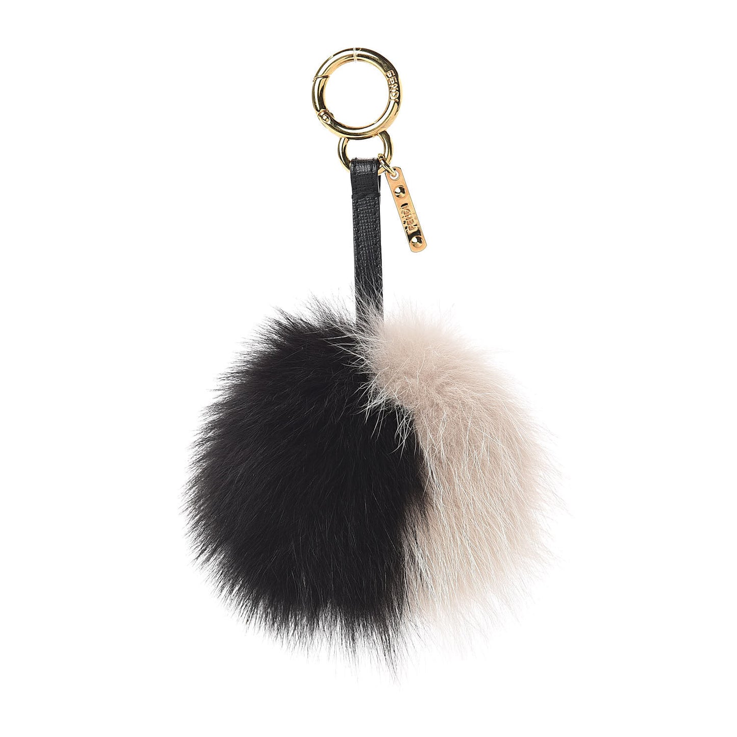 Fox Fur Pom Pom Bag Charm Black White